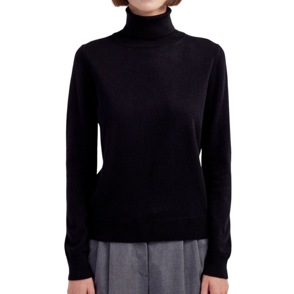 Jolie Turtleneck Sweater Women Medium Black Cashmere Blend Minimalist